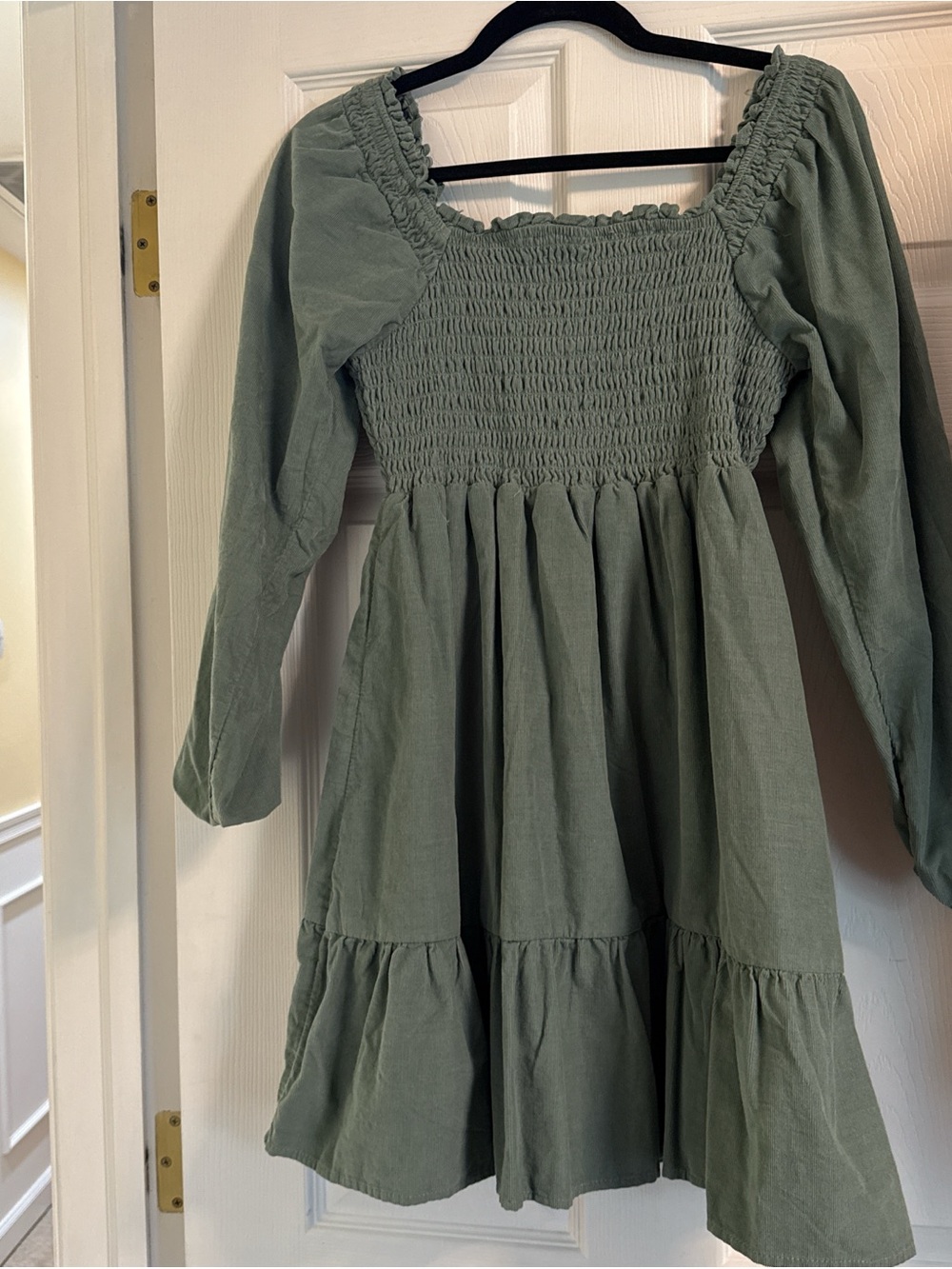 American Eagle Outfitters Sage Green Smocked Square-Neck Kids Dress